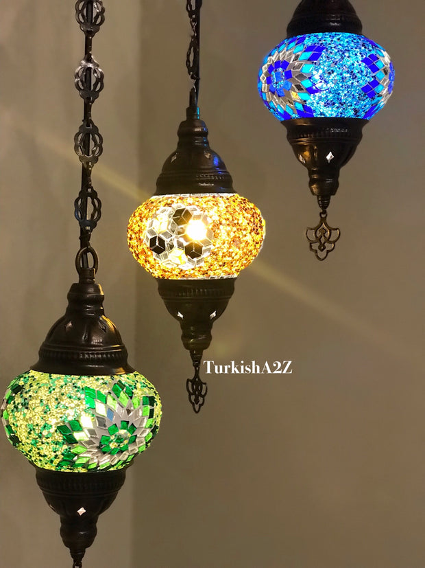 Turkish Mosaic Chandelier with 7 Medium - BALL(Swag Cable Option),ID: 136 - TurkishLights.NET