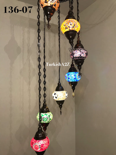 Turkish Mosaic Chandelier with 7 Medium - BALL(Swag Cable Option),ID: 136 - TurkishLights.NET