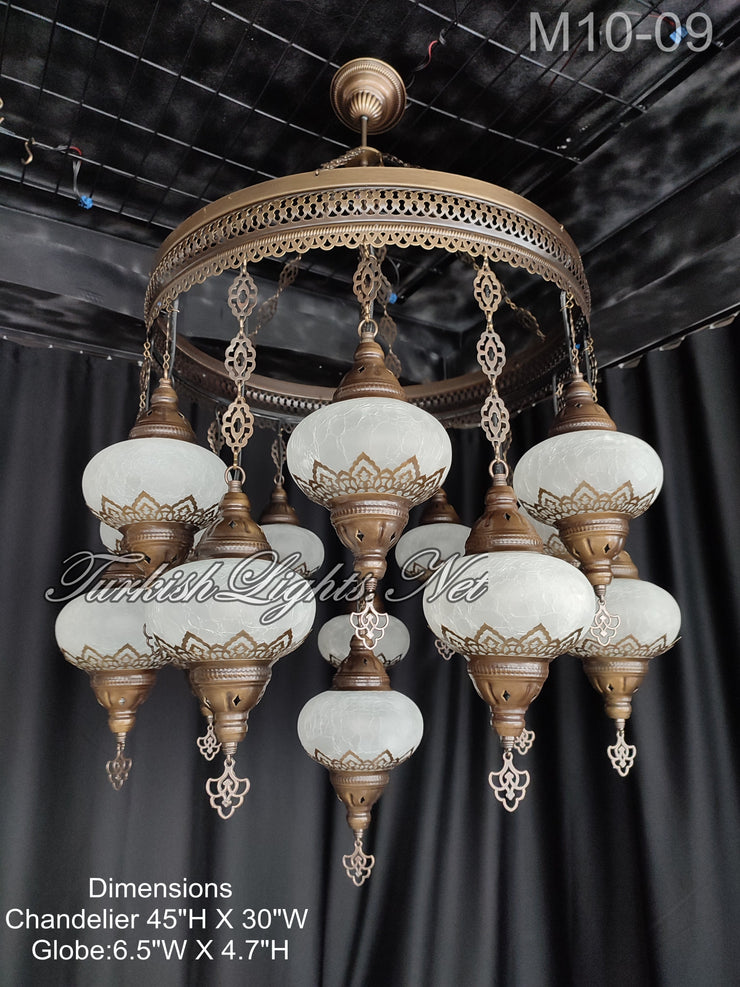 15-BALL TURKISH SULTAN OTTOMAN CHANDELIER, LARGE GLOBES ID: M10-09