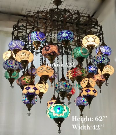 Turkish Mosaic Chandelier With 37 Large Globes  ,ID: 144, FREE SHIPPING - TurkishLights.NET