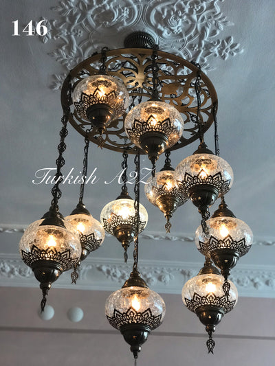 Ottoman Chandelier With 11  Crack Globes , ID:146 - TurkishLights.NET