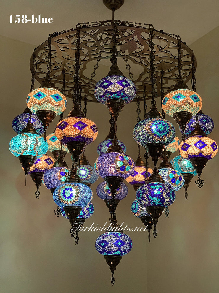 Turkish Mosaic Chandelier With 24 Large Globes  ,ID: 158, FREE SHIPPING - TurkishLights.NET