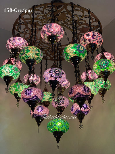 Turkish Mosaic Chandelier With 24 Large Globes  ,ID: 158, FREE SHIPPING - TurkishLights.NET