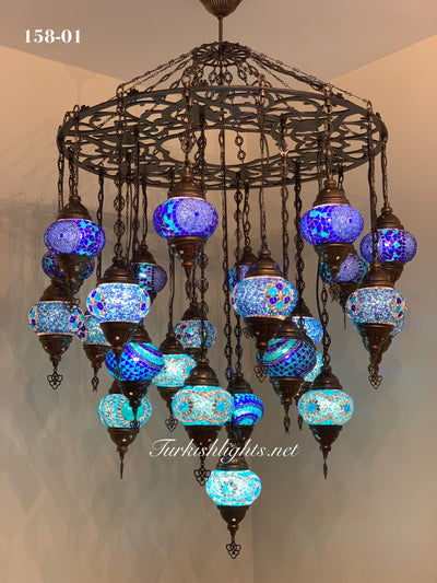 Turkish Mosaic Chandelier With 24 Medium Globes  ,ID: 158, FREE SHIPPING - TurkishLights.NET