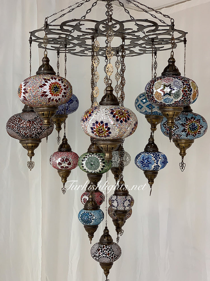 TURKISH SULTAN MOSAIC CHANDELIER 17 Globes, FREE SHIPPING , Product ID:160 - TurkishLights.NET