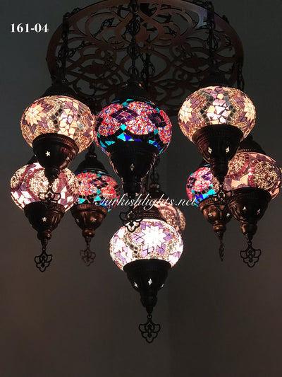 9-BALL Turkish Sultan Mosaic Chandelier With (MEDIUM) GLOBES ,ID:161 - TurkishLights.NET