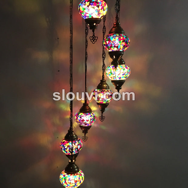 7 - BALL TURKISH MOSAIC CHANDELIER, Mix Triangles - TurkishLights.NET