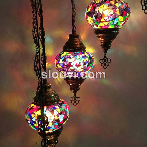 7 - BALL TURKISH MOSAIC CHANDELIER, Mix Triangles - TurkishLights.NET