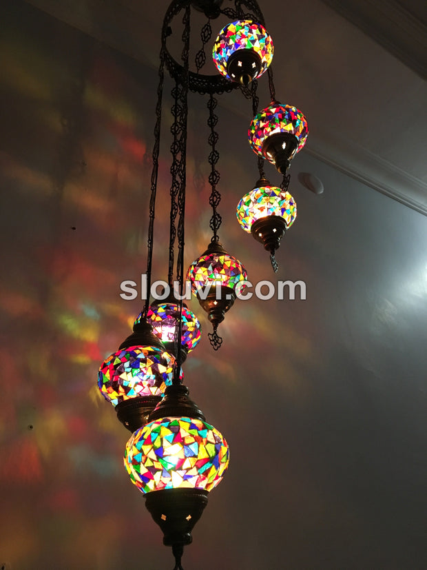 7 - BALL TURKISH MOSAIC CHANDELIER, Mix Triangles - TurkishLights.NET