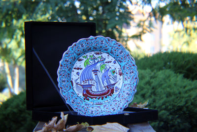 HAND MADE TURKISH CERAMIC PLATE, 30 cm(11.8"), WITH CASE NO36 - TurkishLights.NET