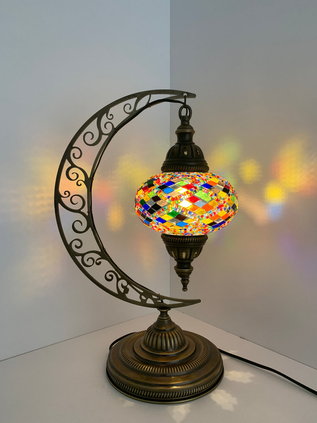 Handmade Mosaic crescent table lamps. Multi colored desk lamp. 12” height fashion 6” width