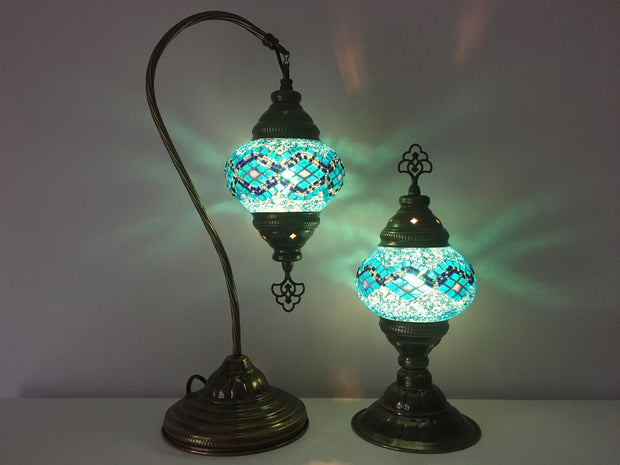 MOSAIC SWAN NECK AND TABLE LAMP SET, MEDIUM GLOBE - TurkishLights.NET