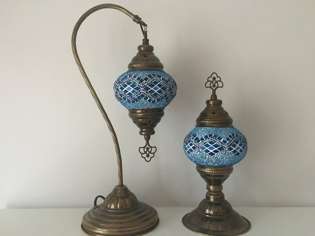 MOSAIC SWAN NECK AND TABLE LAMP SET, MEDIUM GLOBE - TurkishLights.NET