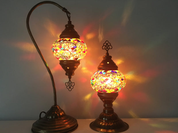 MOSAIC SWAN NECK AND TABLE LAMP SET, MEDIUM GLOBE - TurkishLights.NET