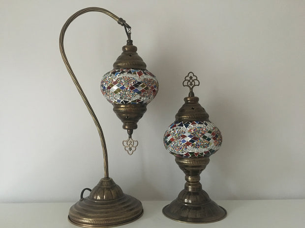 MOSAIC SWAN NECK AND TABLE LAMP SET, MEDIUM GLOBE - TurkishLights.NET