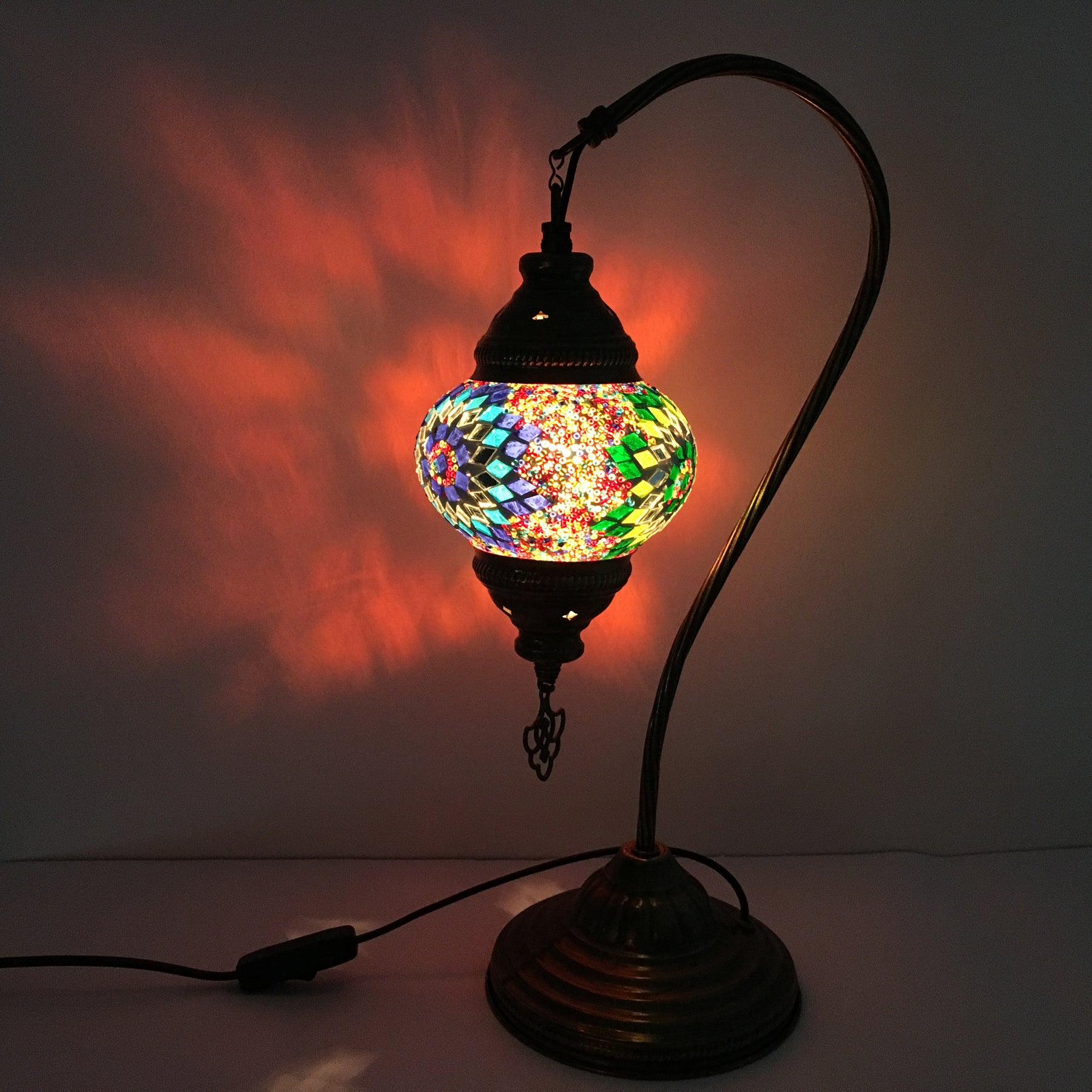 Turkish Mosaic Lamp with vintage style Swan neck metal base