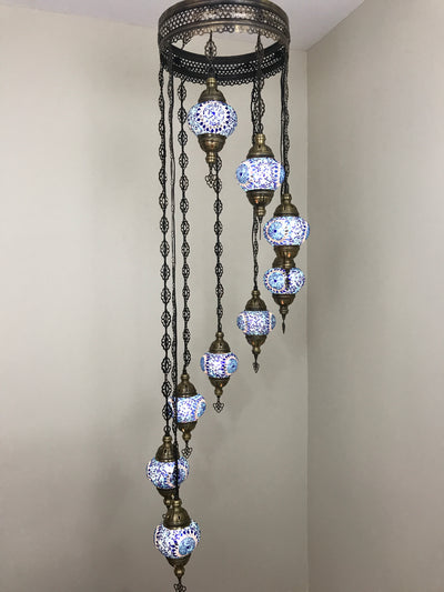 9-BALL TURKISH  MOSAIC CHANDELIER WITH MEDIUM GLOBES - TurkishLights.NET