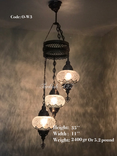 Ottoman Chandelier with 3 Cracked Globes (water drop model) , ID:147 - TurkishLights.NET