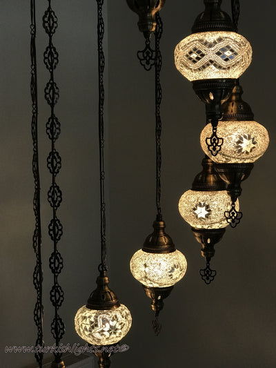 9-BALL TURKISH  MOSAIC CHANDELIER WITH MEDIUM GLOBES - TurkishLights.NET